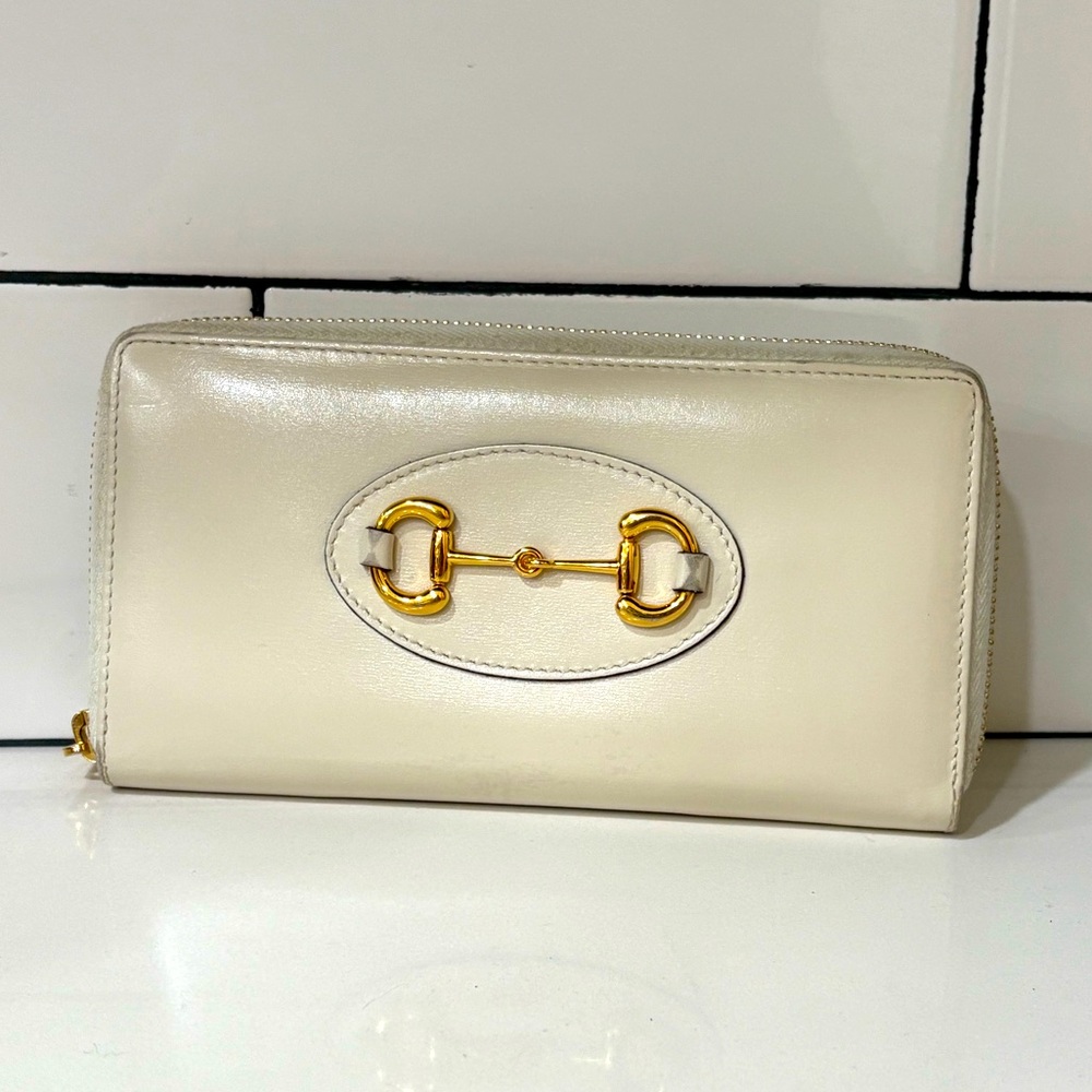 VINTAGE Gucci Horsebit 1955 Zip-around Wallet in Mystic WhiteC